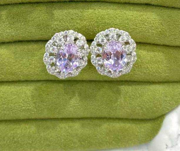 Twin Light Halo Studs, Cultivated Lilac, Flower Halo Pair — image 1
